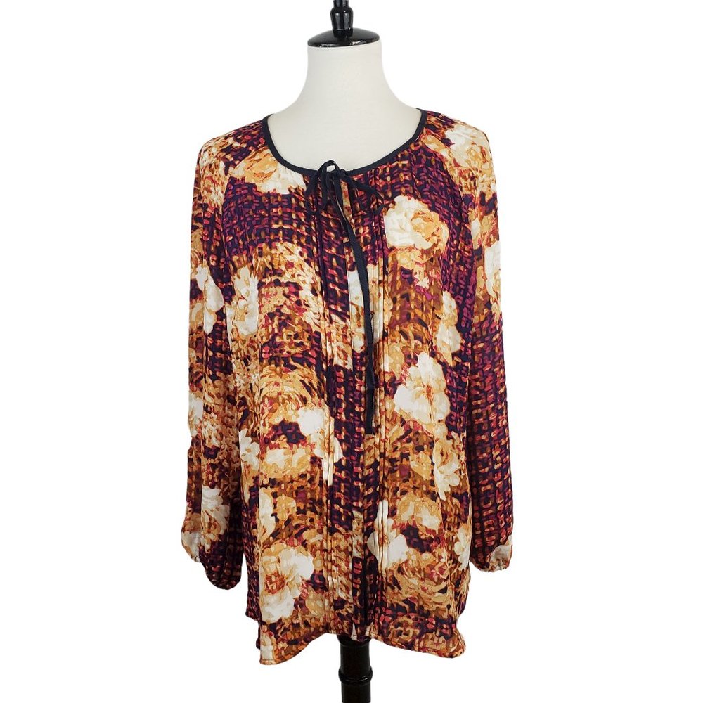 Charter Club Abstract Orange and Blue Floral Blouse Size XL